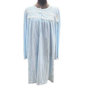 NWT Miss Elaine Nightgown Womens 1X Baby Blue Cuddleknit Soft Warm